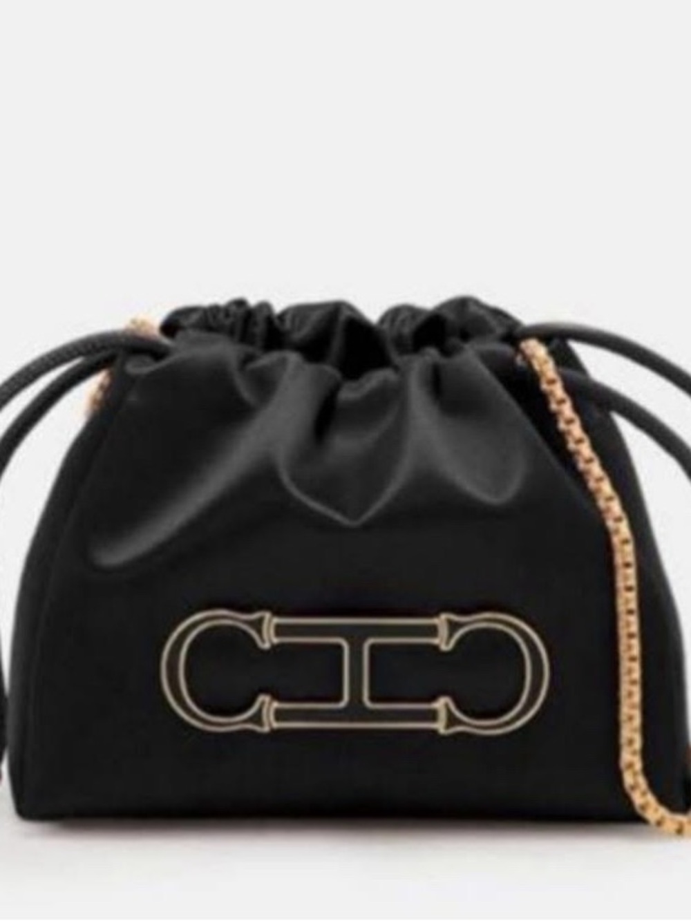 New collection Carolina Herrera Mini Black Drawstring Chain Pouch Shoulder Bag